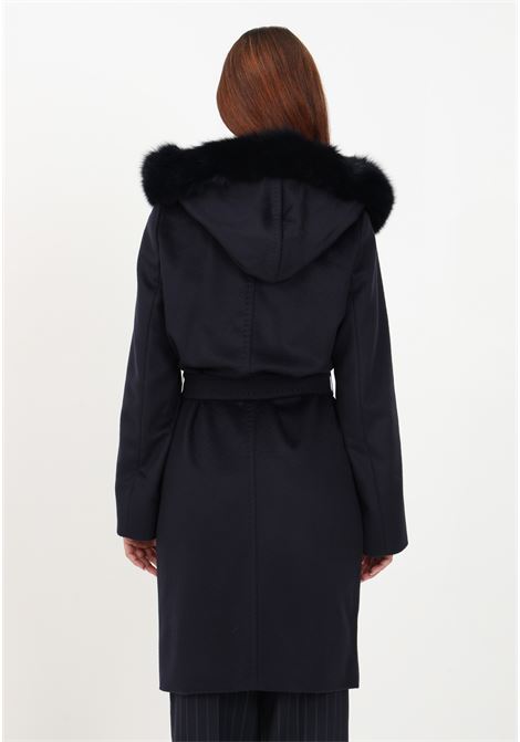 Blue women's coat with hood and fox fur MAX MARA | 2360161139600010